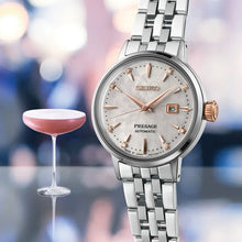 Load image into Gallery viewer, Seiko Presage Cocktail Time Skydiving Automatic Diamonds Mother of Pearl Dial Silver Steel Strap Watch for Women - SRE009J1