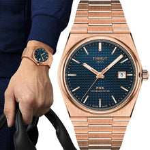 Load image into Gallery viewer, Tissot PRX Powermatic 80 Blue Dial Rose Gold Steel Strap Watch for Men - T137.407.33.041.00