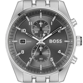 Hugo Boss Skytraveller Chronograph Grey Dial Silver Steel Strap Watch for Men - 1514151