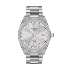 Tissot PRC 100 Solar Quartz Silver Dial Silver Steel Strap Watch for Men - T151.422.11.031.00