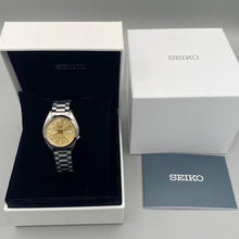 Load image into Gallery viewer, Seiko 5 Sports SNXS Automatic Gold Dial Silver Steel Strap Watch for Men - SRPL59K1
