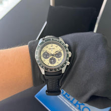 Load image into Gallery viewer, Seiko Prospex Speedtimer Solar Chronograph Ivory Dial Black Leather Strap Watch for Men - SSC943