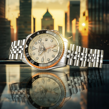 Load image into Gallery viewer, Seiko 5 GMT Sport Asia Exclusive Limited Edition Off White Dial Silver Steel Strap Watch for Men - SSK046K1