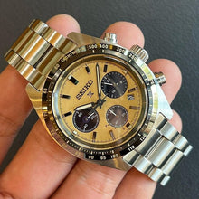 Load image into Gallery viewer, Seiko Prospex Speedtimer Solar Chronograph Gold Dial Silver Steel Strap Watch for Men - SSC817