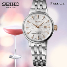Load image into Gallery viewer, Seiko Presage Cocktail Time Skydiving Automatic Diamonds Mother of Pearl Dial Silver Steel Strap Watch for Women - SRE009J1