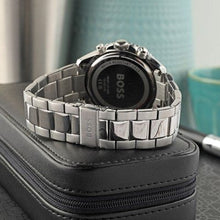 Load image into Gallery viewer, Hugo Boss Skytraveller Chronograph Grey Dial Silver Steel Strap Watch for Men - 1514151