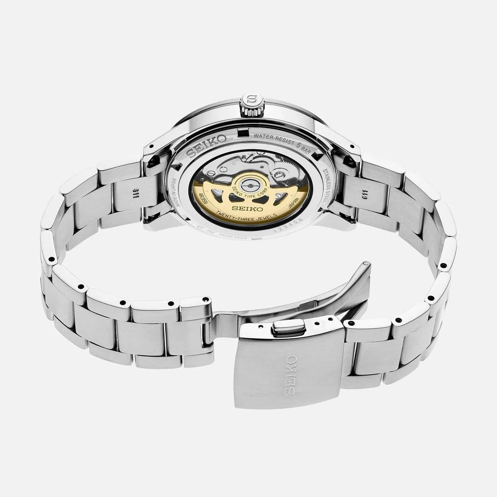 Seiko Presage Style60's Automatic Blue Dial Silver Steel Strap Watch for Men - SRPG05J1