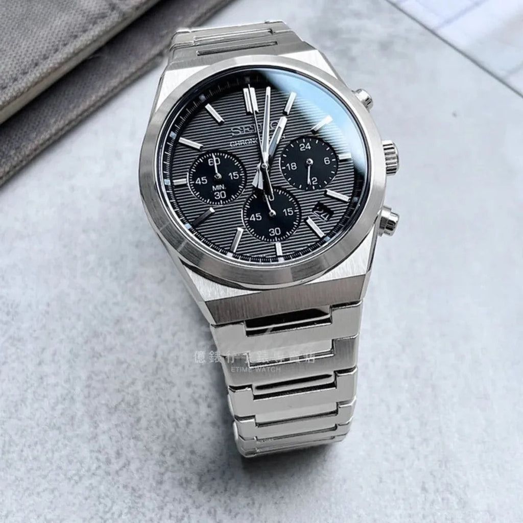 Seiko Conceptual Chronograph Grey Dial Silver Steel Strap Watch for Men - SSB455P1