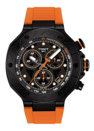 Tissot T Race Chronograph Black Dial Orange Rubber Strap Watch for Men - T141.417.37.051.02