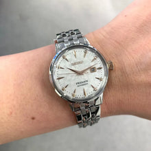 Load image into Gallery viewer, Seiko Presage Cocktail Time Skydiving Automatic Diamonds Mother of Pearl Dial Silver Steel Strap Watch for Women - SRE009J1