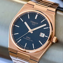 Load image into Gallery viewer, Tissot PRX Powermatic 80 Blue Dial Rose Gold Steel Strap Watch for Men - T137.407.33.041.00