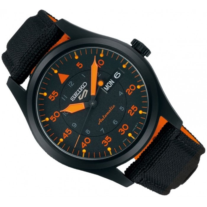 Seiko 5 Sports Flieger Pilot Automatic Black Dial Black Nylon Strap Watch for Men - SRPH33K1