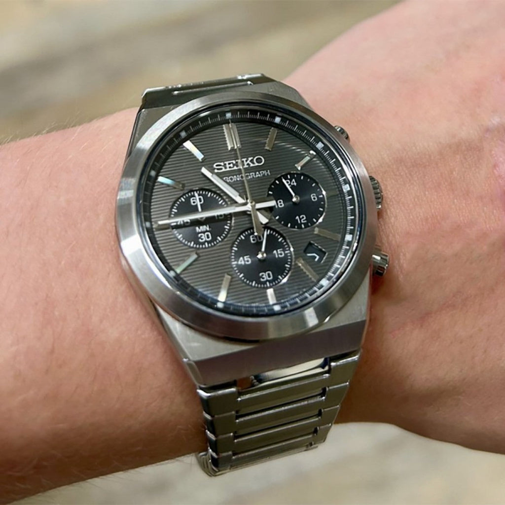 Seiko Conceptual Chronograph Grey Dial Silver Steel Strap Watch for Men - SSB455P1