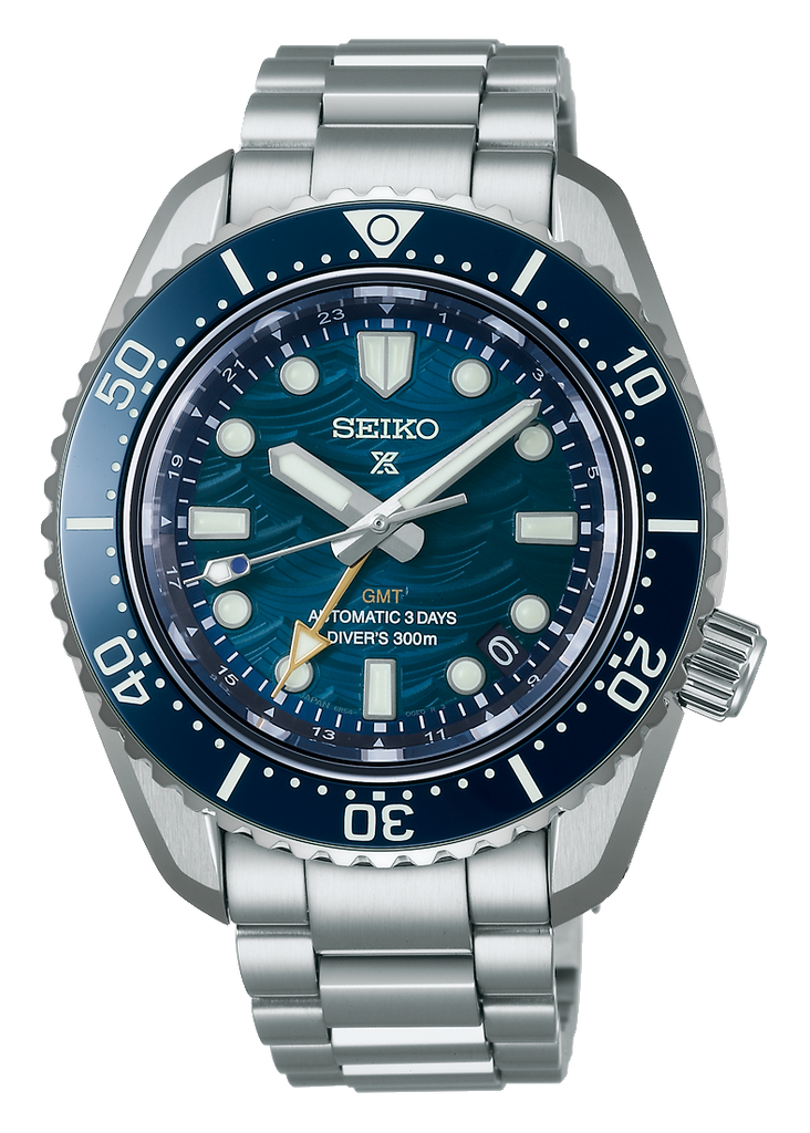 Seiko Prospex 1968 Heritage Divers GMT The Great Wave Limited Edition Blue Dial Silver Steel Strap Watch for Men - SPB509J1
