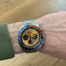 Load image into Gallery viewer, Seiko Prospex Solar Chronograph 1969 Re-interpretation Orange Dial Silver Steel Strap Watch for Men - SSC947