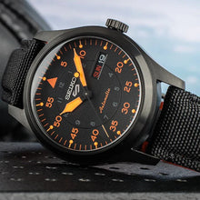 Load image into Gallery viewer, Seiko 5 Sports Flieger Pilot Automatic Black Dial Black Nylon Strap Watch for Men - SRPH33K1