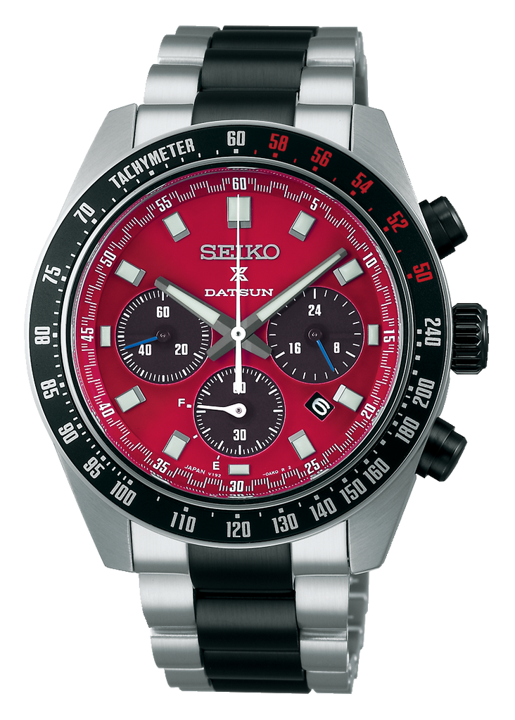 Seiko Prospex Speedtimer Solar Chronograph Datsun 240Z Collaboration Limited Edition Red Dial Two Tone Steel Strap Watch for Men - SBDL123