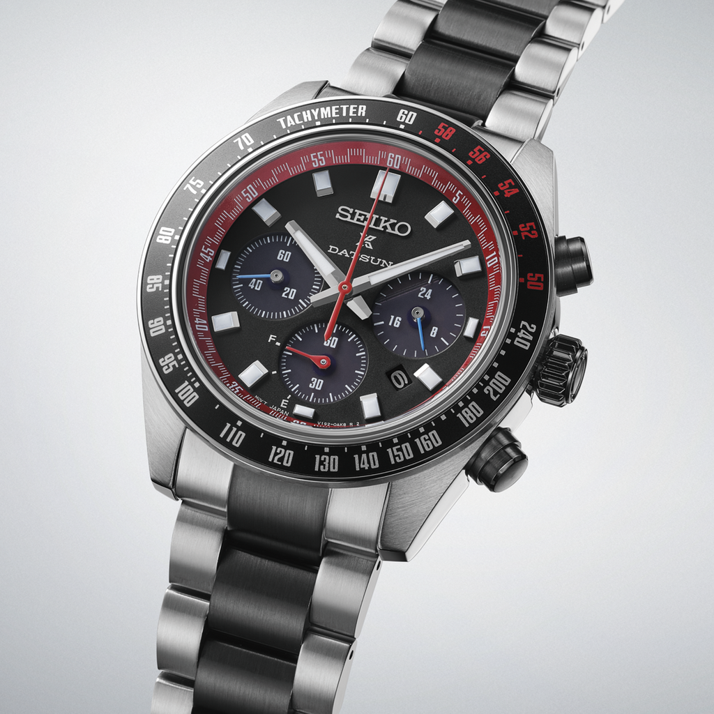 Seiko Prospex Speedtimer Solar Chronograph Datsun 240Z Collaboration Limited Edition Black Dial Two Tone Steel Strap Watch for Men - SSC957