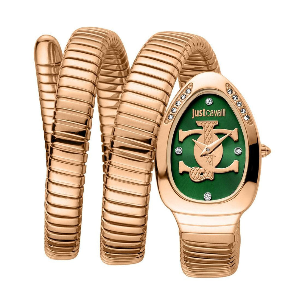 Just Cavalli Glam Evo 5 Green Dial Rose Gold Steel Strap Watch for Women - JC1L228M0055