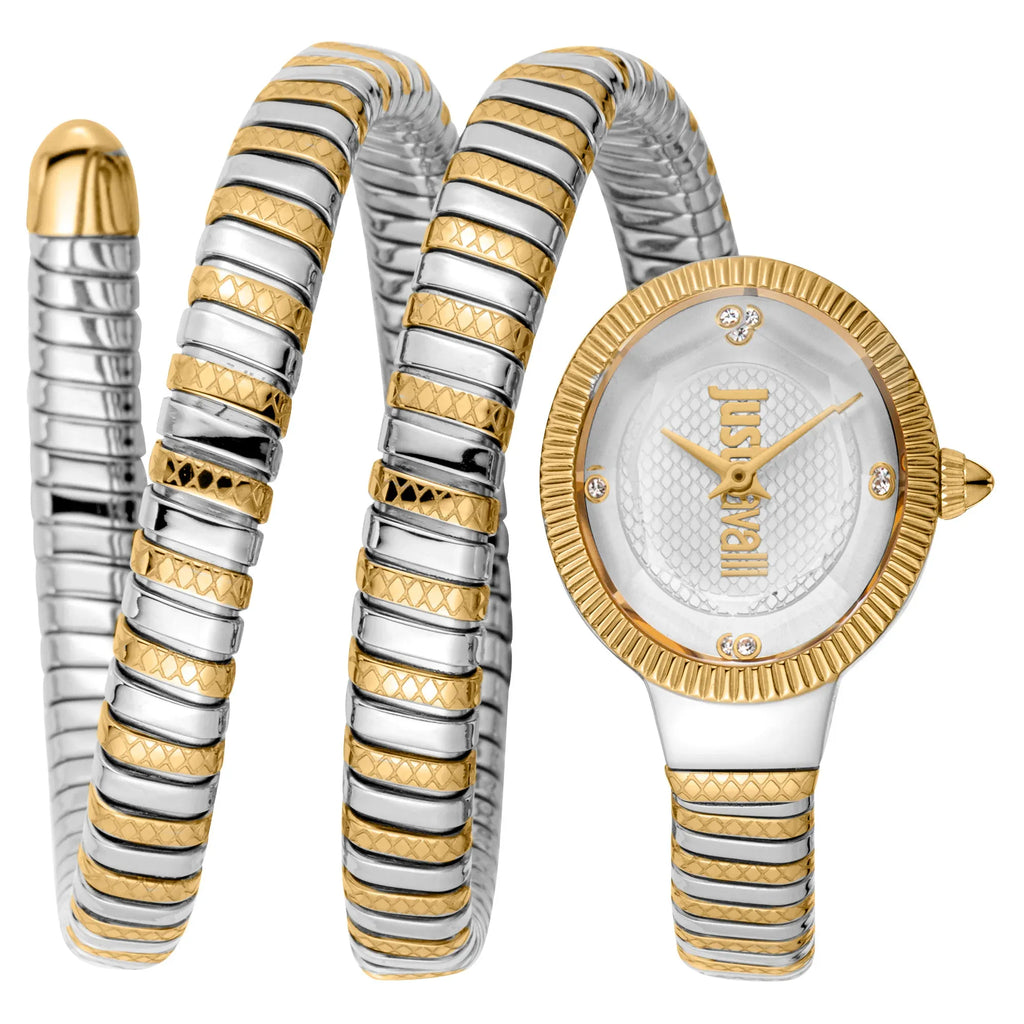 Just Cavalli After Party Silver Dial Two Tone Steel Strap Watch for Women - JC1L269M0055