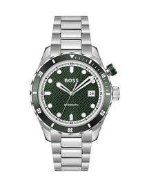 Hugo Boss Bossmatic Automatic Green Dial Silver Steel Strap Watch for Men - 1514178