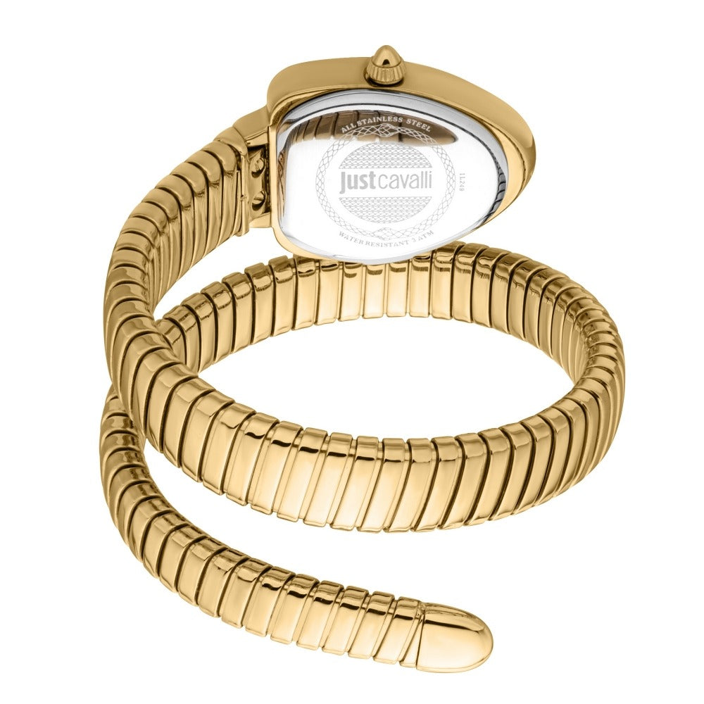 Just Cavalli Lady Snake Red Dial Gold Steel Strap Watch for Women - JC1L249M0025