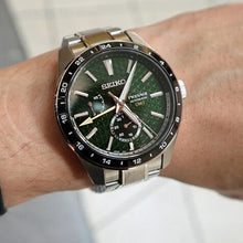 Load image into Gallery viewer, Seiko Presage Sharp Edged Series GMT Green Dial Silver Steel Strap Watch For Men - SPB219J1