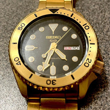 Load image into Gallery viewer, Seiko 5 Sports Automatic Black Dial Gold Steel Strap Watch For Men - SRPK18