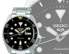 Load image into Gallery viewer, Seiko 5 Sports Automatic Black Dial Silver Steel Strap Watch For Men - SRPD57K1