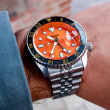 Load image into Gallery viewer, Seiko 5 Sports GMT Automatic Orange Dial Silver Steel Strap Watch For Men - SSK005K1