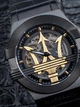 Load image into Gallery viewer, Maserati Potenza Automatic Black Dial Black Leather Strap Watch For Men - R8821108036