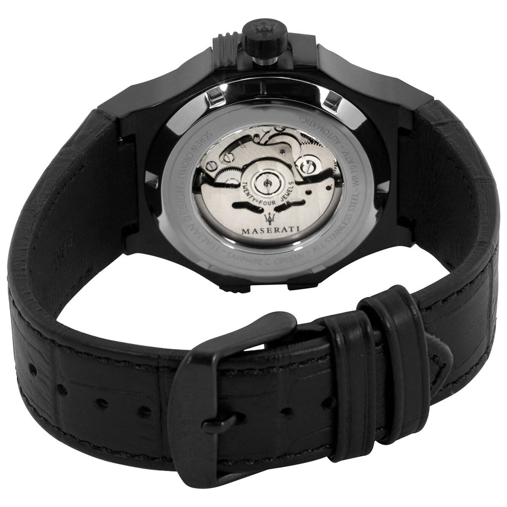 Maserati Potenza Automatic Black Dial Black Leather Strap Watch For Men - R8821108036