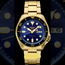 Load image into Gallery viewer, Seiko 5 Sports US Special Edition Automatic Blue Dial Gold Steel Strap Watch For Men - SRPK20