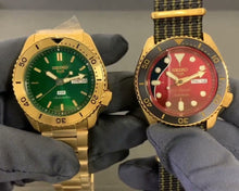 Load image into Gallery viewer, Seiko 5 Sports HUF Limited Edition Green Dial Gold Steel Strap Watch For Men - SRPJ20