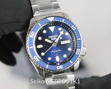 Load image into Gallery viewer, Seiko 5 Sports Automatic Analog Blue Dial Silver Steel Strap Watch For Men - SRPD51K1