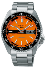 Load image into Gallery viewer, Seiko 5 Sports Double Hurricane Retro Orange Dial Silver Steel Strap Watch For Men - SRPK11K1