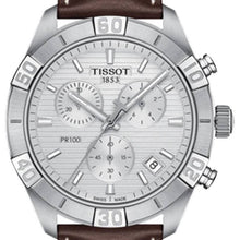 Load image into Gallery viewer, Tissot PR 100 Sport Quartz Chronograph Silver Dial Brown Leather Strap Watch For Men - T101.617.16.031.00