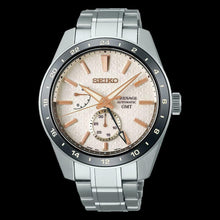 Load image into Gallery viewer, Seiko Presage Sharp Edged Series Automatic GMT Champagne Dial Silver Steel Strap Watch For Men - SPB273J1