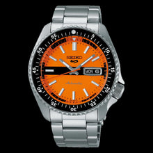 Load image into Gallery viewer, Seiko 5 Sports Double Hurricane Retro Orange Dial Silver Steel Strap Watch For Men - SRPK11K1