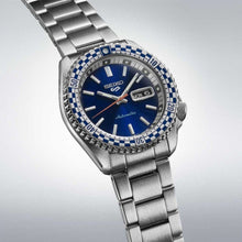 Load image into Gallery viewer, Seiko 5 Sports Petrol Blue Checker Flag Special Edition Blue Dial Silver Steel Strap Watch For Men - SRPK65K1