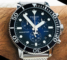Load image into Gallery viewer, Tissot Seastar 1000 Chronograph Blue Dial Silver Mesh Bracelet Watch For Men - T120.417.11.041.02