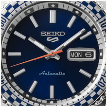 Load image into Gallery viewer, Seiko 5 Sports Petrol Blue Checker Flag Special Edition Blue Dial Silver Steel Strap Watch For Men - SRPK65K1