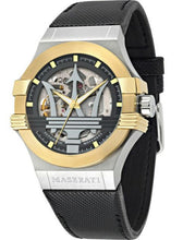 Load image into Gallery viewer, Maserati Potenza Automatic Skeleton Grey Dial Black Leather Strap Watch For Men - R8821108037