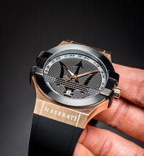 Load image into Gallery viewer, Maserati Potenza Black &amp; Rose Gold Dial Black Rubber Strap Watch For Men - R8851108002