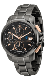 Maserati Successo Solar Black Dial Grey Steel Strap Watch For Men - R8873645001