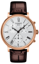 Load image into Gallery viewer, Tissot Carson Premium Chronograph Silver Dial Brown Leather Strap Watch For Men - T122.417.36.033.00