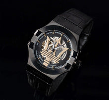 Load image into Gallery viewer, Maserati Potenza Automatic Black Dial Black Leather Strap Watch For Men - R8821108036