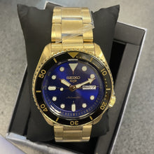 Load image into Gallery viewer, Seiko 5 Sports US Special Edition Automatic Blue Dial Gold Steel Strap Watch For Men - SRPK20