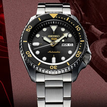 Load image into Gallery viewer, Seiko 5 Sports Automatic Black Dial Silver Steel Strap Watch For Men - SRPD57K1