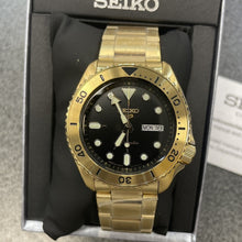 Load image into Gallery viewer, Seiko 5 Sports Automatic Black Dial Gold Steel Strap Watch For Men - SRPK18